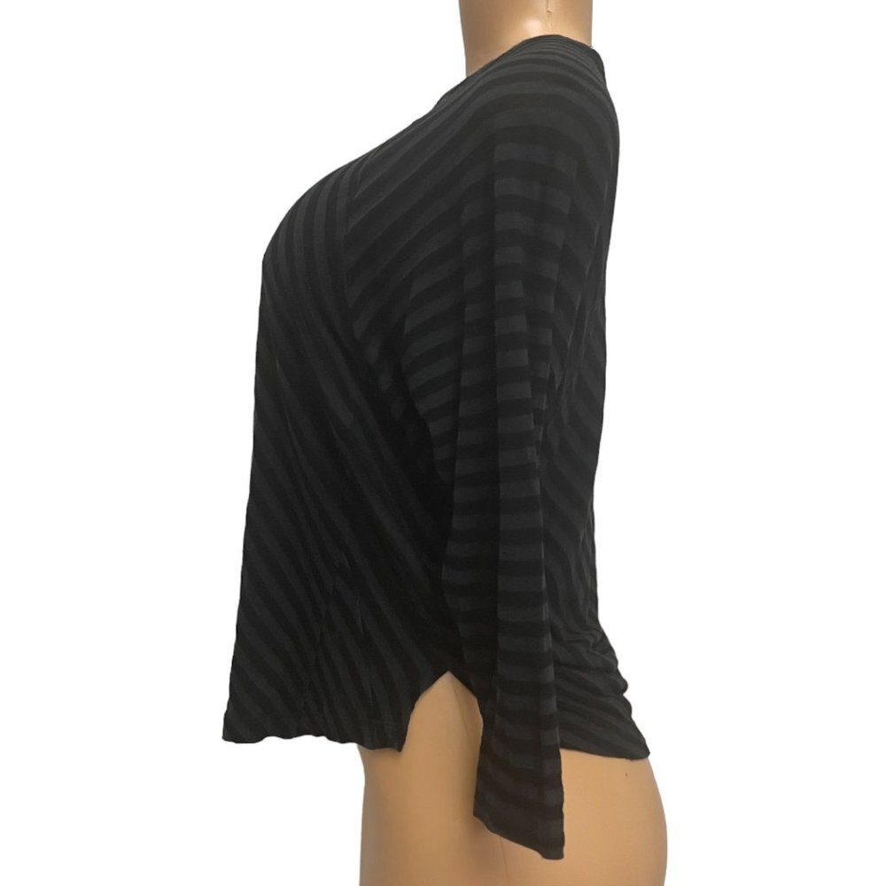 Calvin Klein Jeans Women Black Gray Top Shirt Pullover 3/4 Sleeve Off-Shoulder - Picture 2 of 9